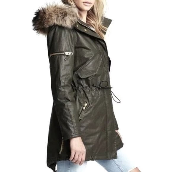 SAM. Luxe Limelight Fur Waxed Parka Jacket in Green - Picture 2 of 6